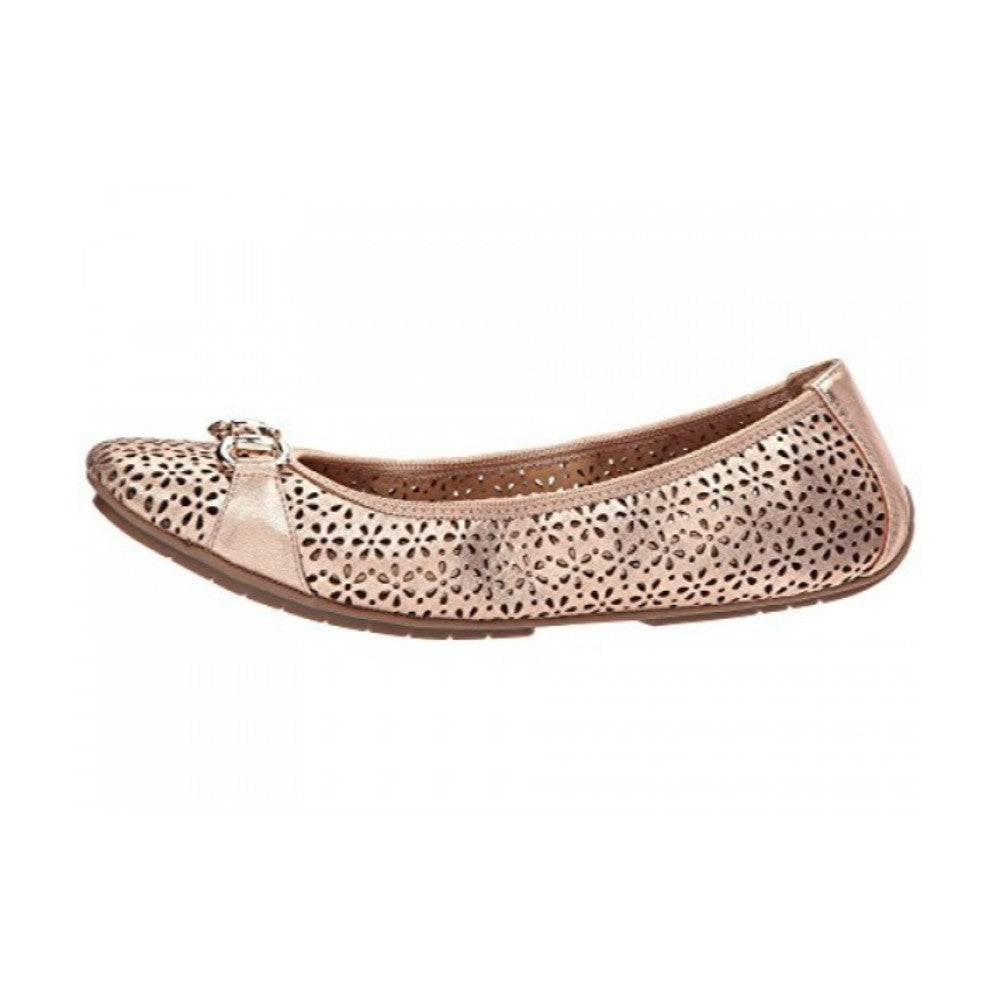 Me Too Women's Luna Rose Gold Leather Perforated Ballerina Flat