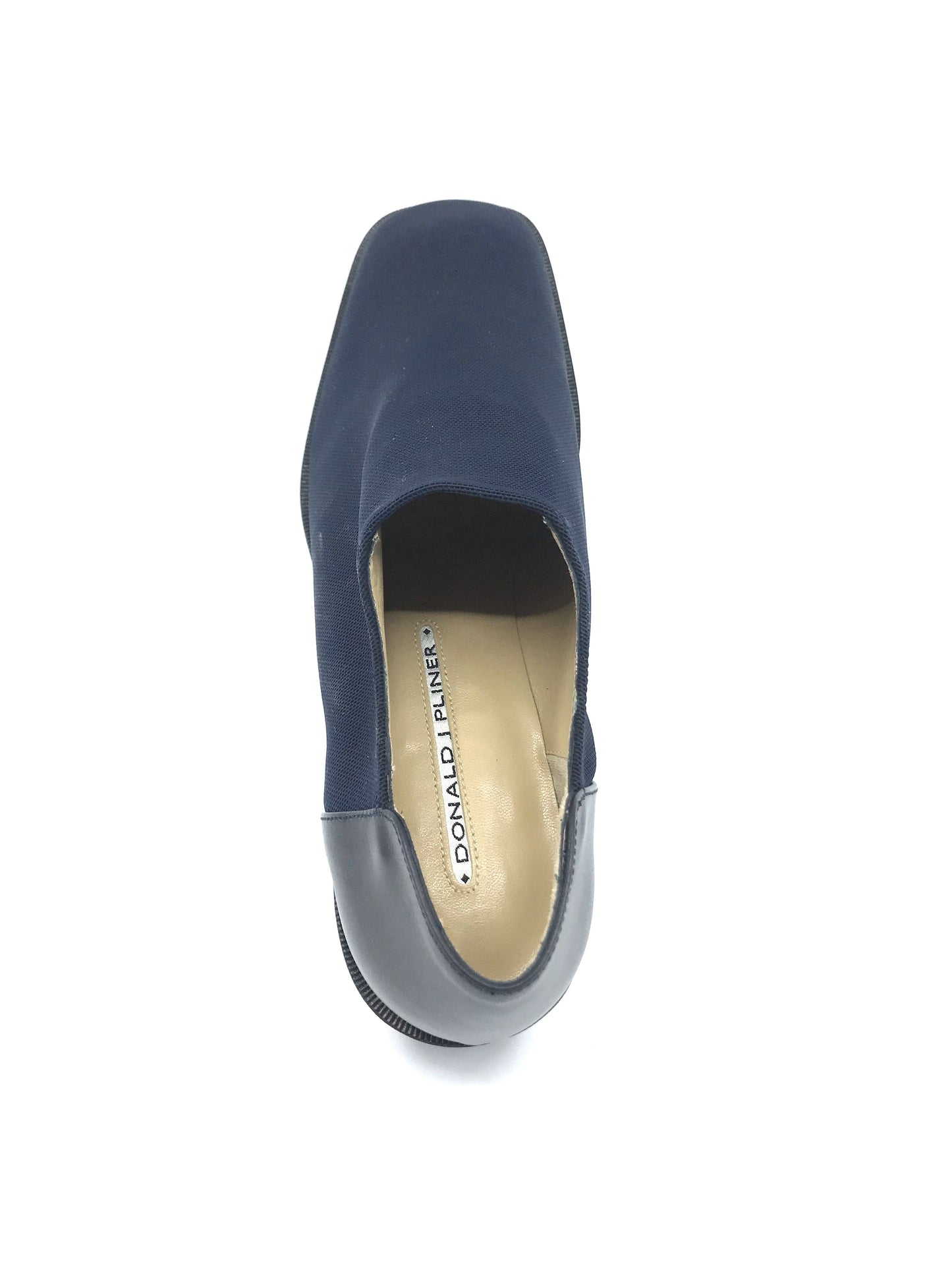 Love Navy Fabric and Leather Donald Pliner Loafer Pumps