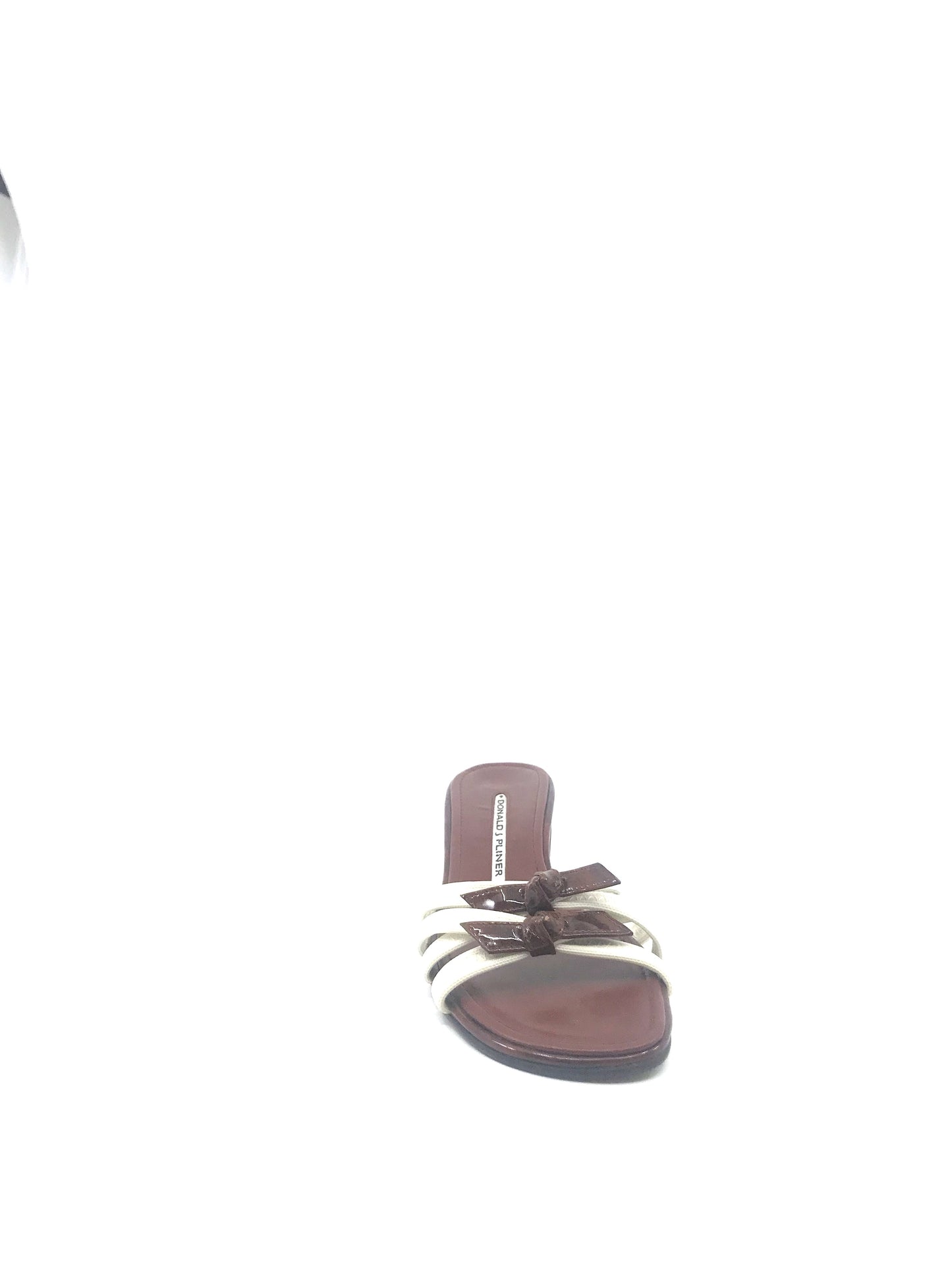Hunt White Fabric and Brown Tortoise Patent Donald Pliner Sandal