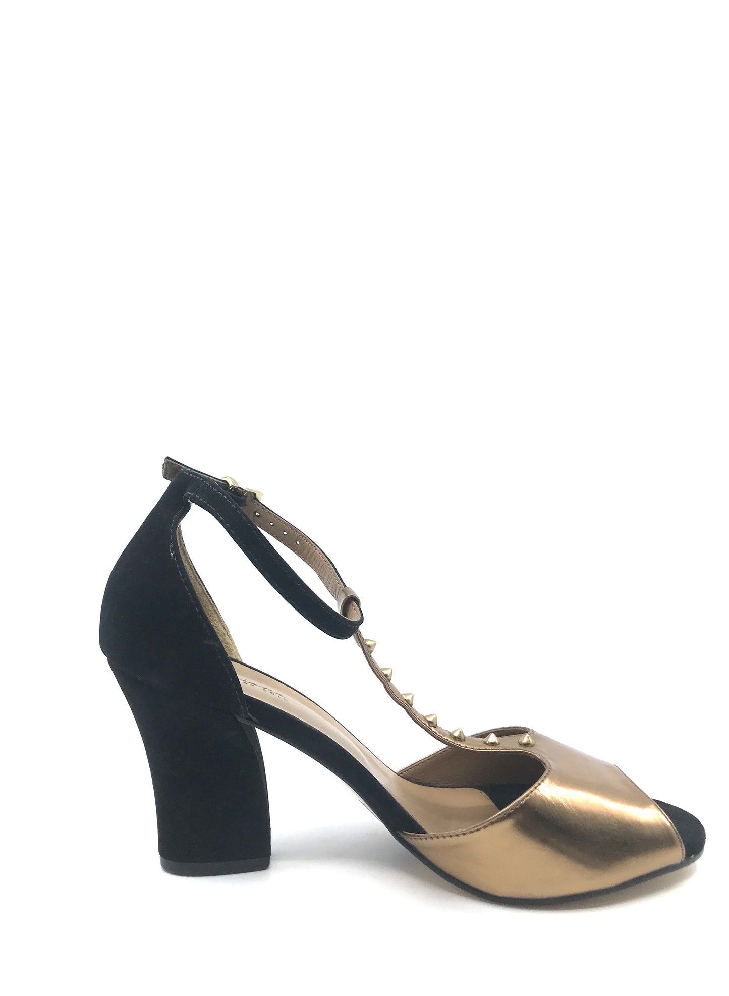 Mariana by Golc Women's Devana Gold Metallic and Black Suede Pump