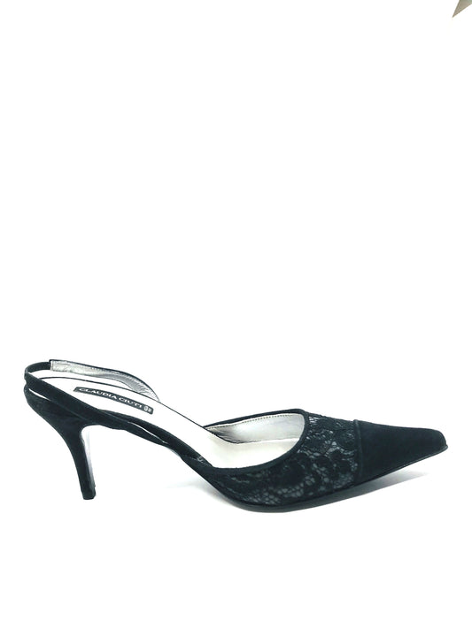 Cinzia Black Suede and Brocade Claudia Ciuti Slingback Pumps