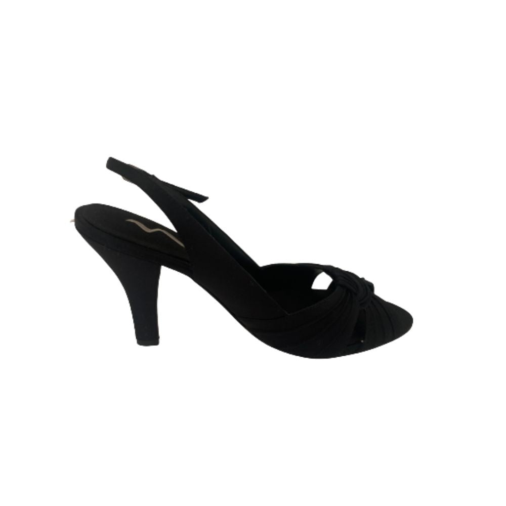 Caley Black Satin Nina Slingback Pumps