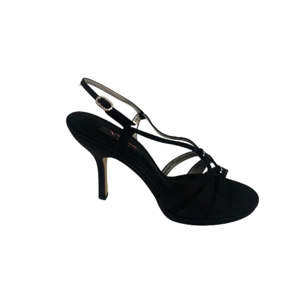 Ginnie Black Luster Satin Nina Sandals