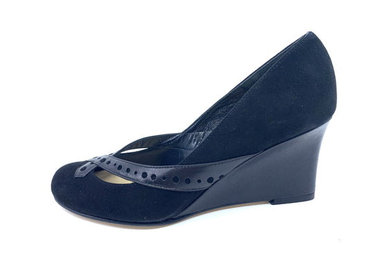 Popular Black Suede Butter Wedge Pumps