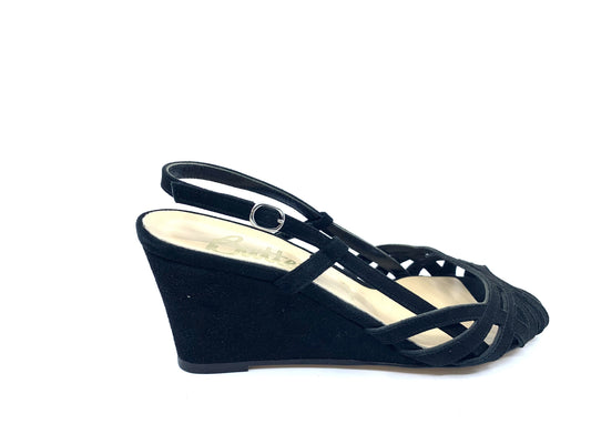 Pirro Black Suede Butter Wedge Sandals