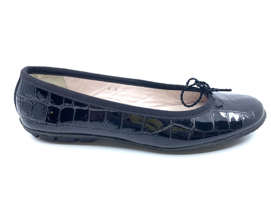 Country Black Crocodile Patent Leather Paul Mayer Ballet Flats