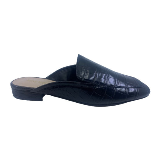 Xceptmeo Black Crocodile Print Nine West Flat Mules