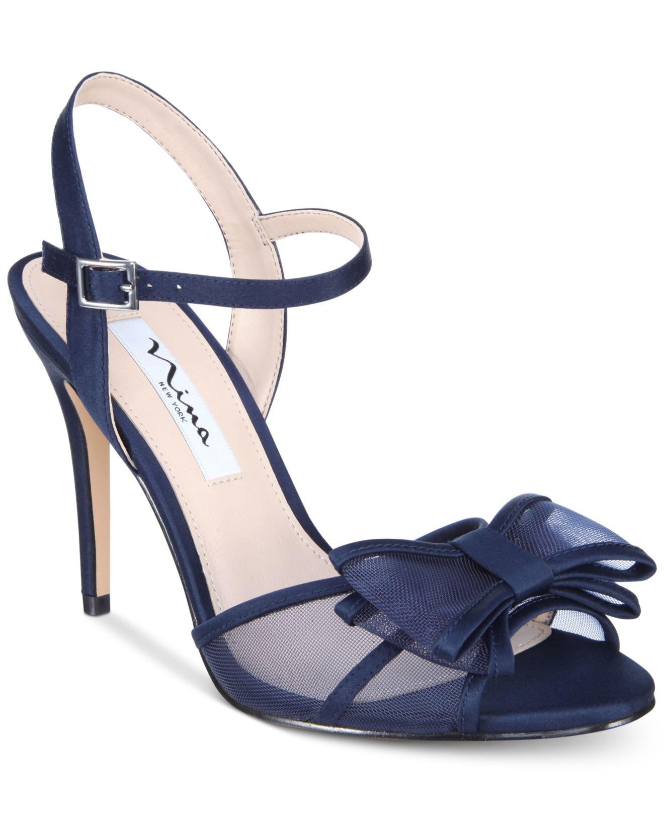 Charm Navy Mesh and Satin Nina Ankle Strap Sandals