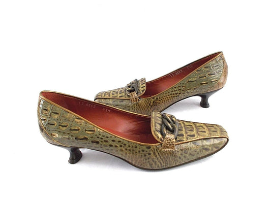 Gees Olive Embossed Snake Leather Donald Pliner Pumps