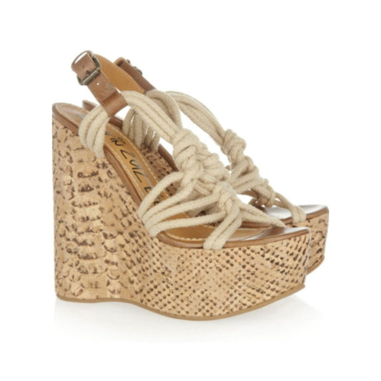 Lanvin 2012 Ete Rope and snake-print cork wedge sandals