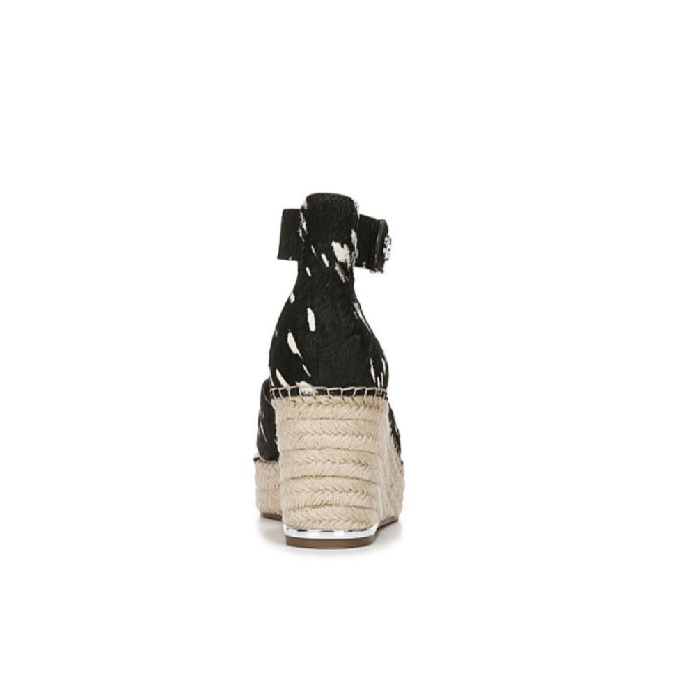 Carma Black White Pony Calfhair Leather Franco Sarto Wedge Sandals