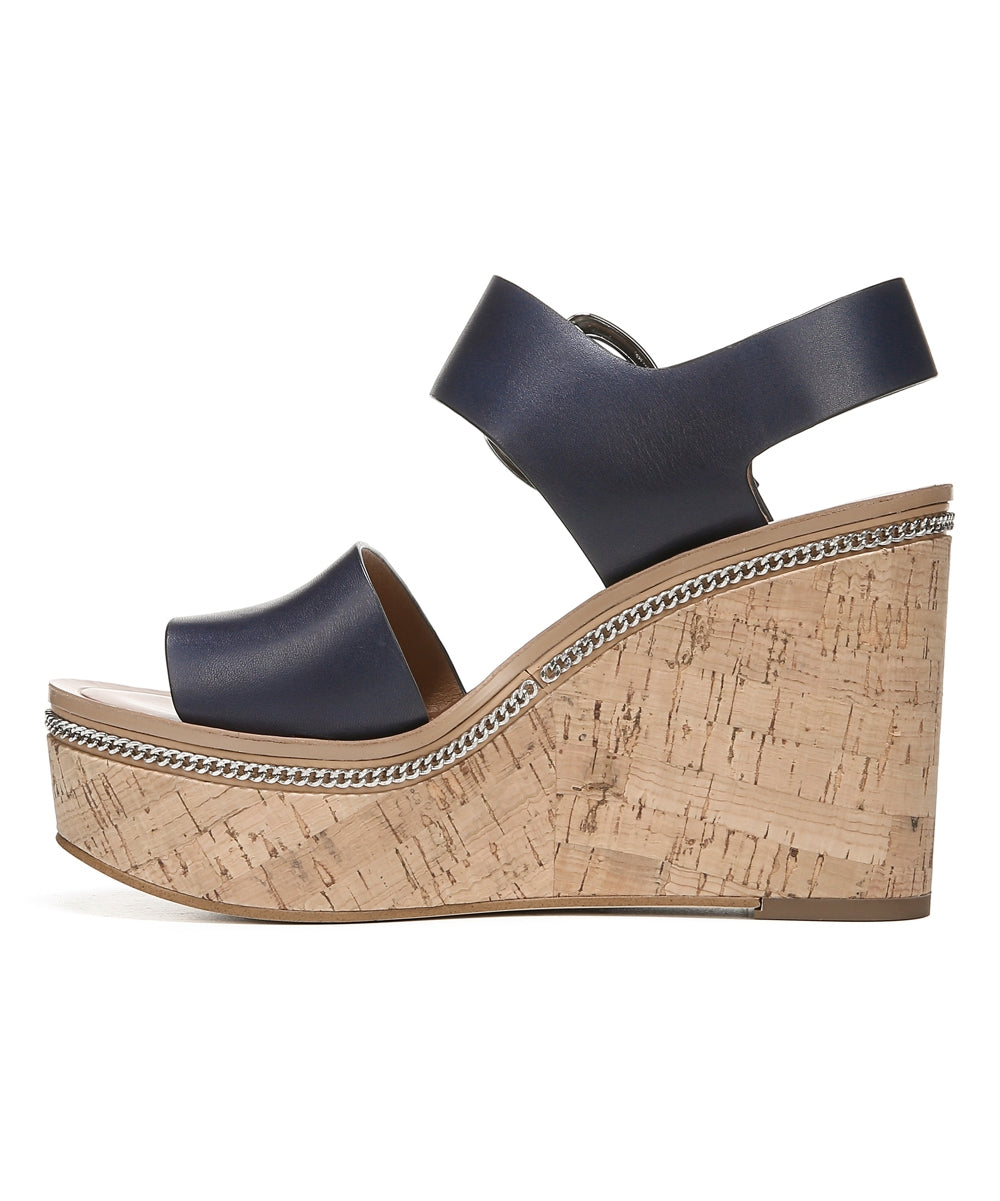 Polly Navy Leather Franco Sarto Wedge Sandals