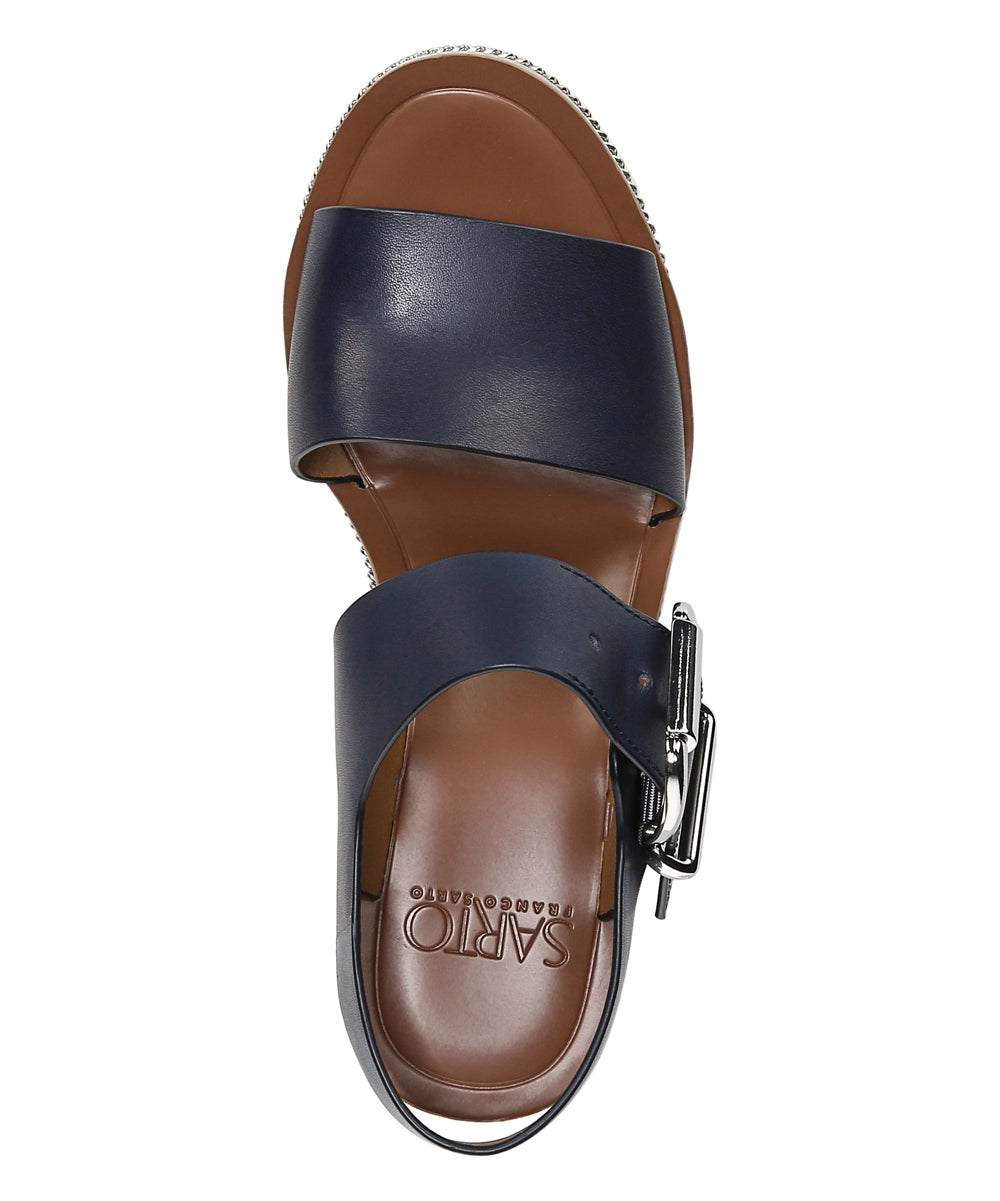 Polly Navy Leather Franco Sarto Wedge Sandals